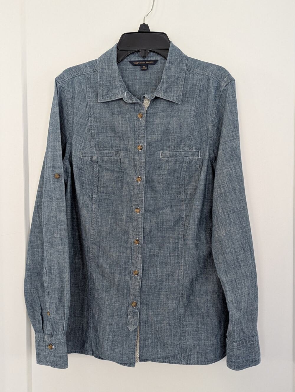 Brooks Brothers 346 Chambray Shirt Womens Sz 10 Blue Cotton Utility Preppy